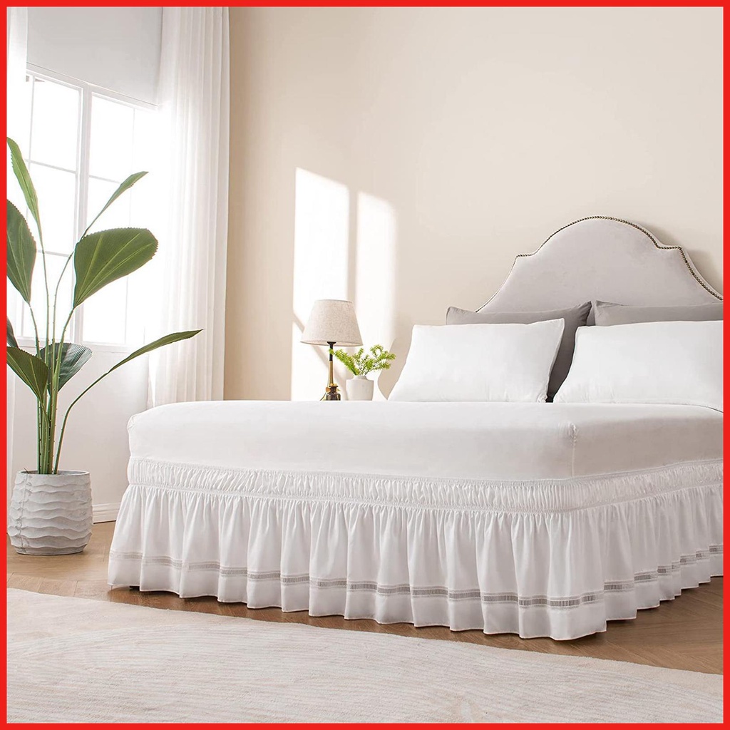 Wrap Around Bed Skirt Three Fabric Sides Elastic Dust Ruffled 15 Inch