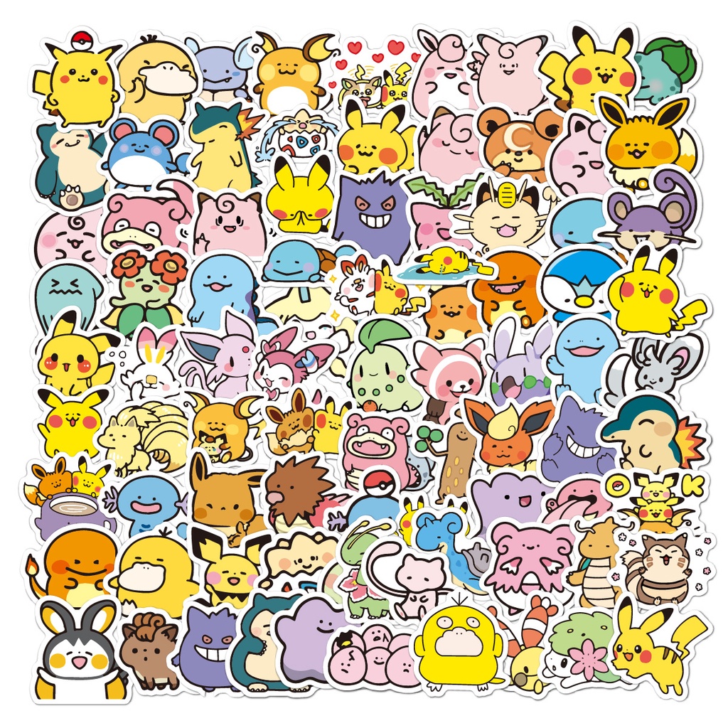 100pcs Qute Funny Pokemon Cartoon Waterproof PVC Stickers | Shopee Malaysia