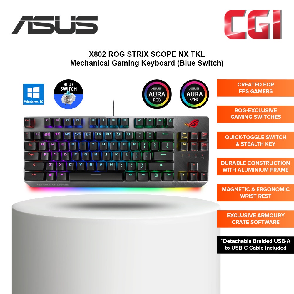 ASUS X802 ROG Strix Scope NX TKL RGB Aura Sync Mechanical Wired