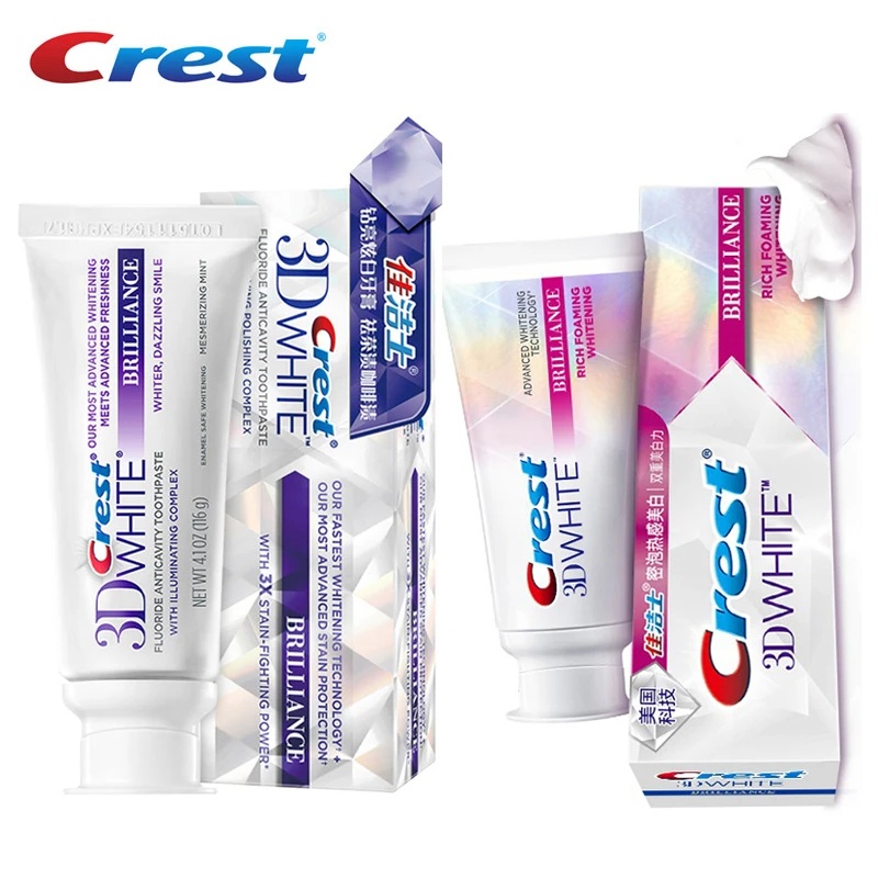 Crest 3D White Brilliance Toothpaste Teeth Whitening Enamel Safe Vibrant Peppermint Tube