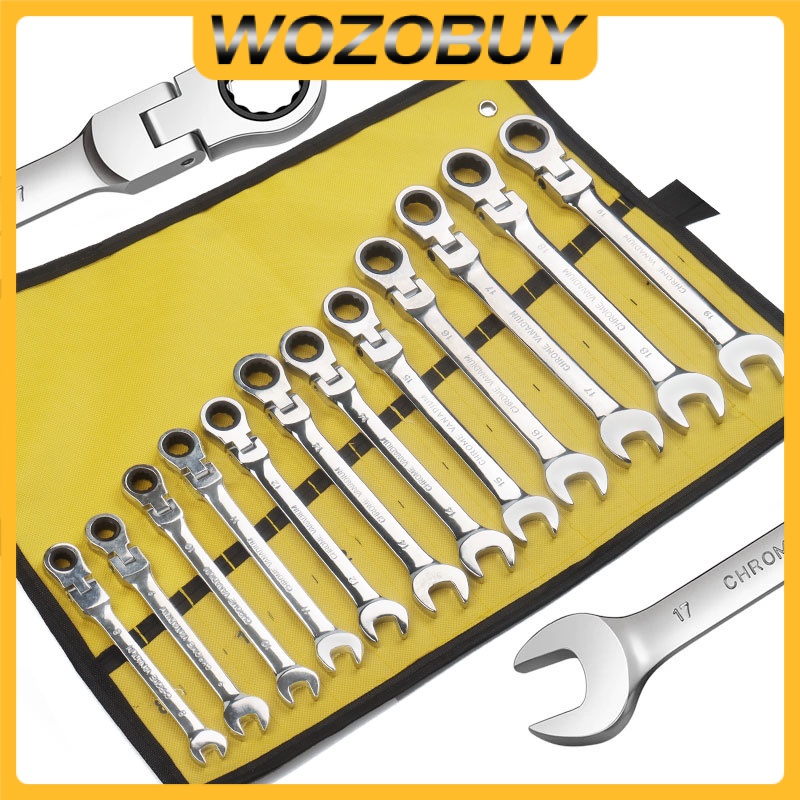 WOZOBUY Flex Head Ratcheting Wrench Set Metric Ratchet Combination