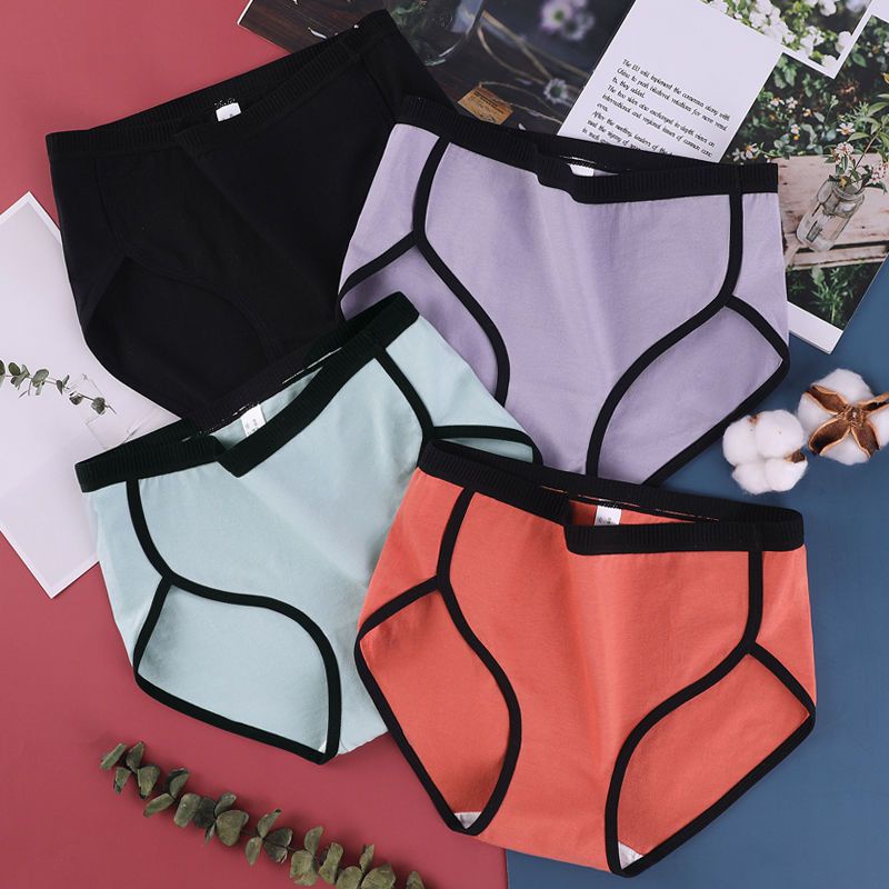 4 Pcs Mid Waist Panties Women Cotton Antibacterial Breathable Underwear Ladies Plus Size Briefs 3563