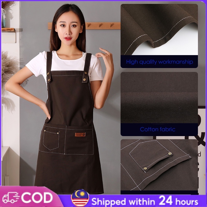 【Ready Stock】 Korea Style Apron Kitchen H-Type Strap Design Denim Apron ...
