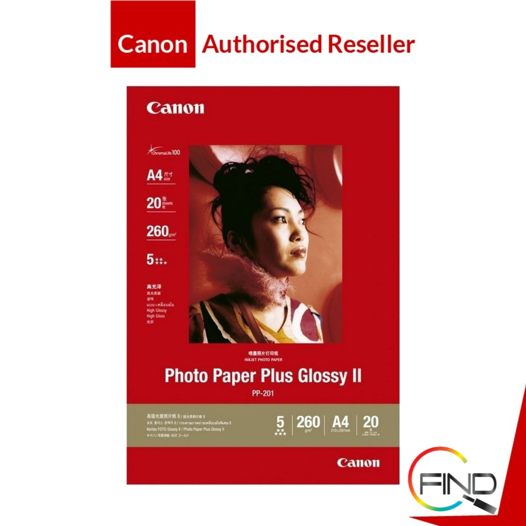 Canon PP201 A4 Photo Paper (20 Sheets) Plus Glossy II ( 265g/m2 ) For Landscape Photo Shopee