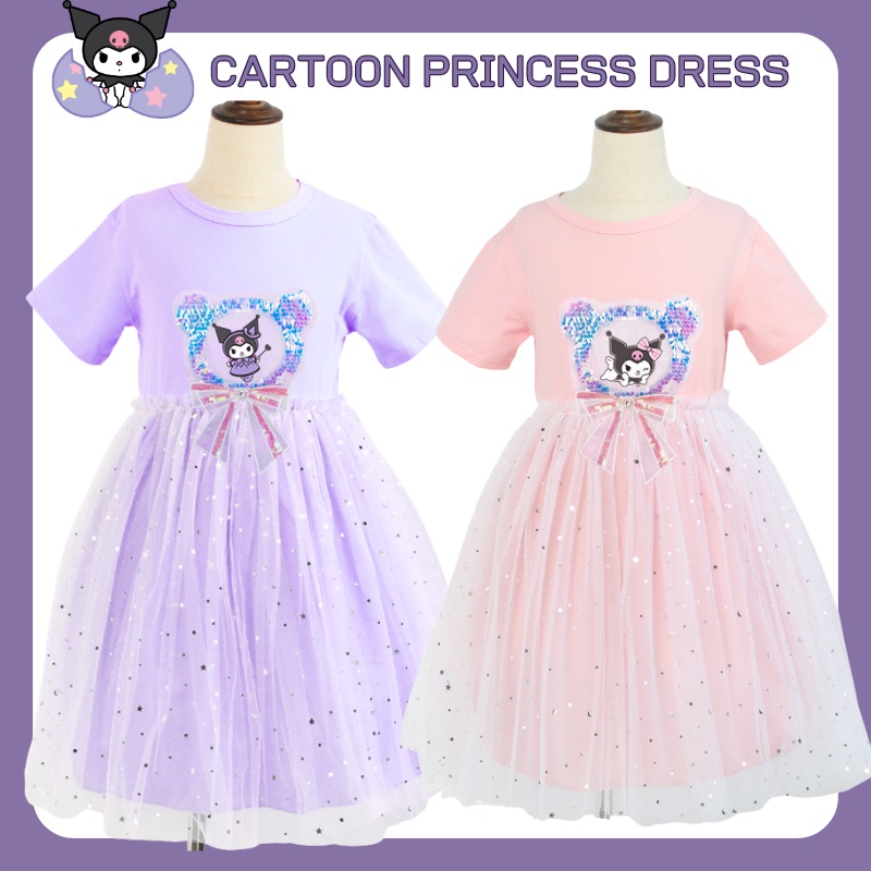 Girls Dress Cartoon Kuromi Princess Dress Shiney Skirt Sparkling Mesh Dress Butterfly Bow Knot ...