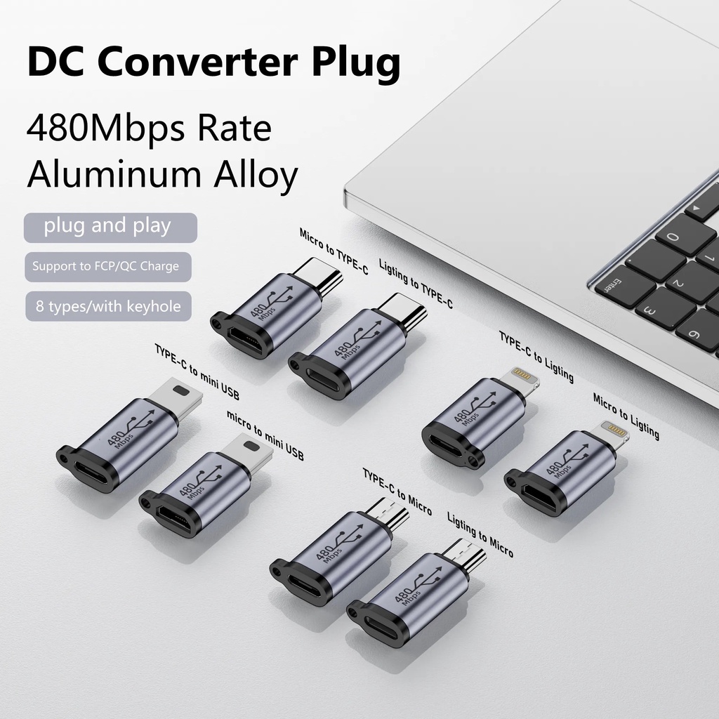 2PCS/lot Type C/Mini/Micro USB/Lighting Adapter USB C Female To V8 Male