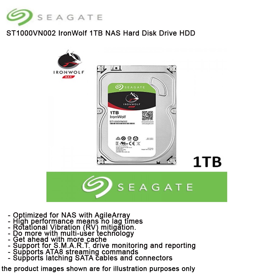 SEAGATE IronWolf 1TB ST1000VN002 NAS optimised Hard Disk Drive HDD ...