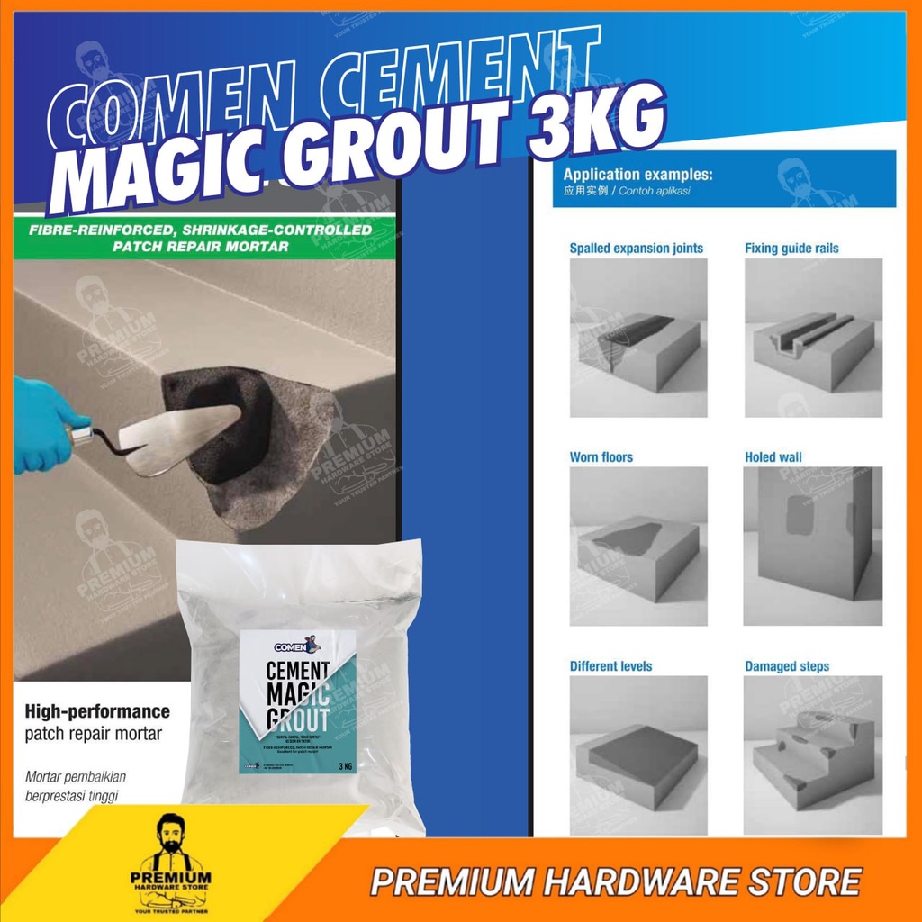 COMEN Cement Magic Grout 3KG Ready Mix Cement for Wall Floor Fiber ...