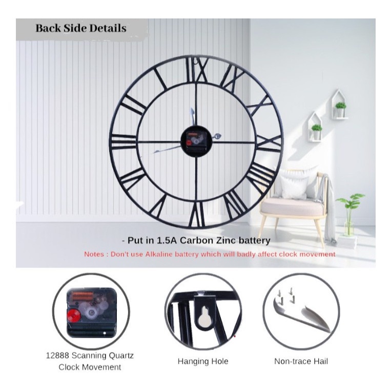 READY STOCK/Jam Dinding Besi 40cm/60cm Minimalist Iron Clock Roman Wall ...