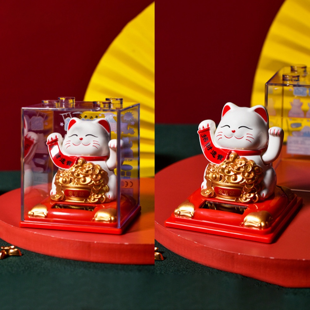 Cute Solar Powered Lucky Cat Car Bonsai Decoration Money Magnet and ...