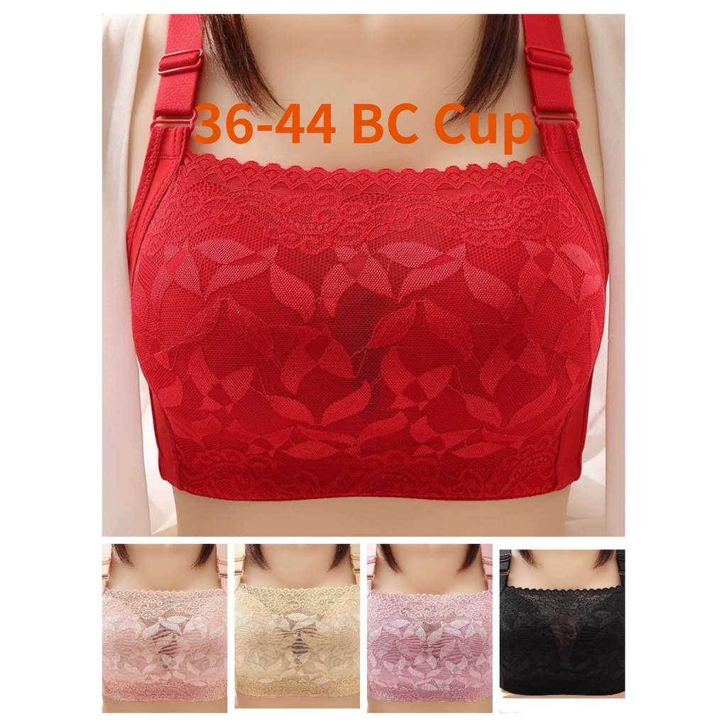 [ Ready Stock ] Plus Size Lace Bra 36-44 BC Push Up Women Full Cup Vest ...