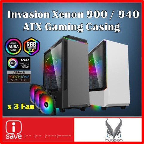Invasion Xenon 900 / Xenon 940 ATX Gaming Case with 3 RGB Fans PC ...