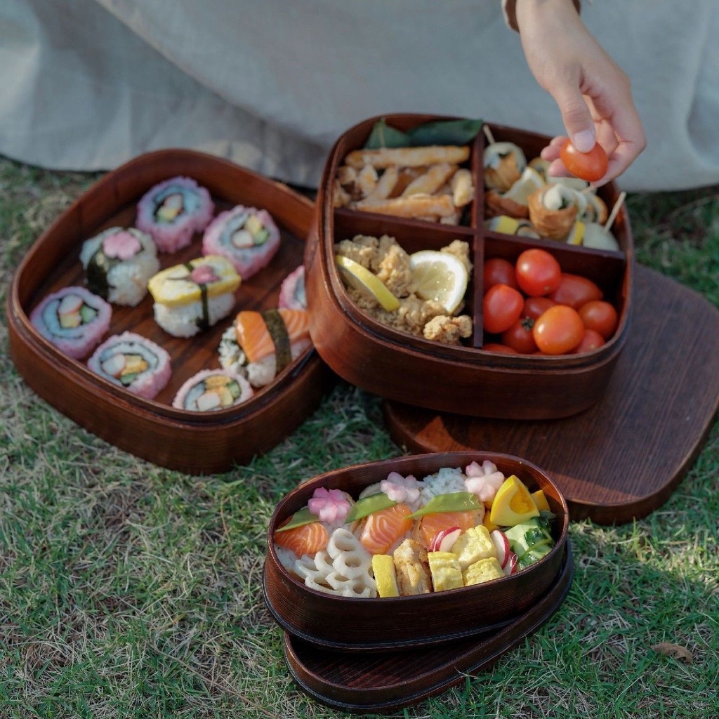 Japanese-style Bento Box Wooden Single-Layer Double-Layer Children's ...