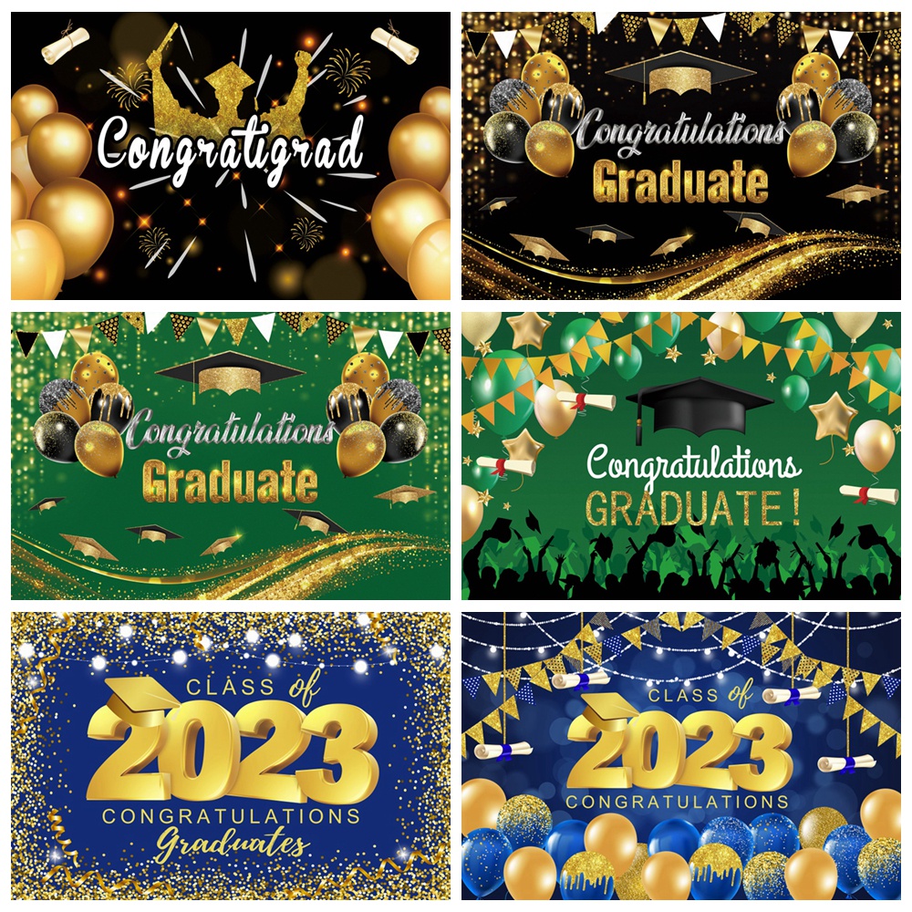 Congratulations Graduation Backdrop Photography Gold Glitter Balloons ...