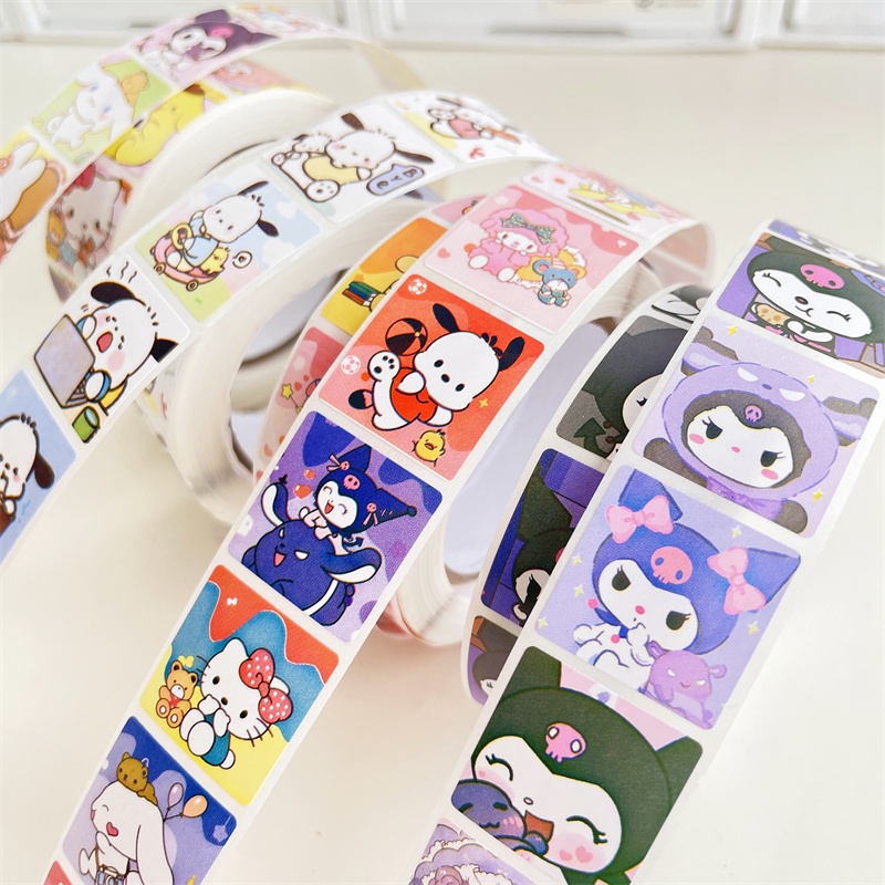 500pcs Sanrio Cartoon Sticker Tapes Kuromi Crayon Shin-chan Label ...