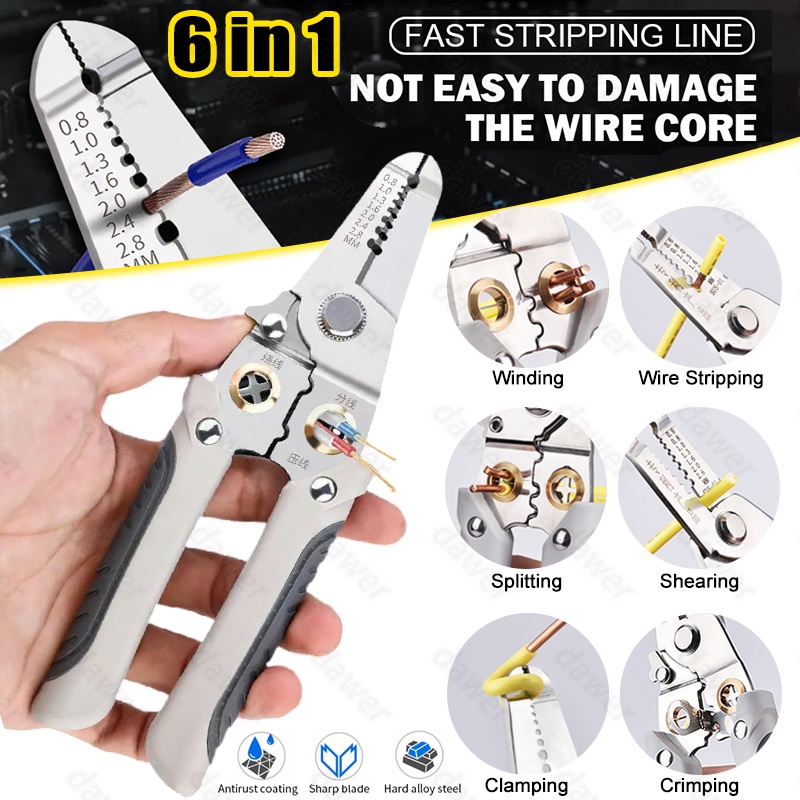 6 In 1 Wire Stripper Iron Copper Wire Cutter Cable Cutter Wire Crimping