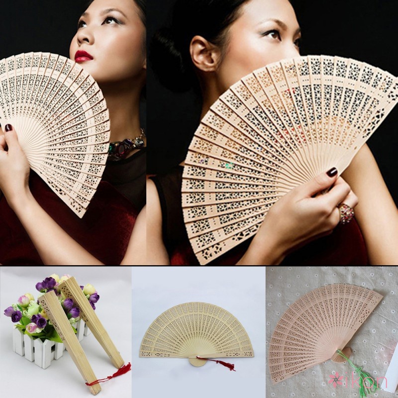 Women Aromatic Wood Folding Hand Fans Folding Fan | Shopee Malaysia