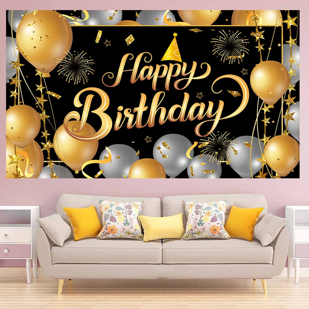 Rose Gold Black Happy Birthday Party Backdrops Banner Adult Theme Party ...