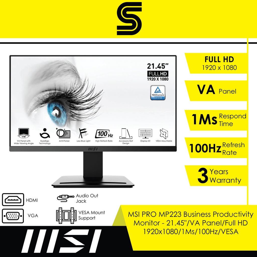 MSI PRO MP223 Business Productivity Monitor - 21.45