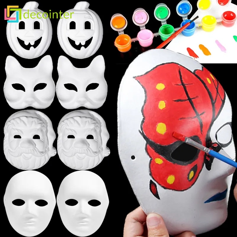 1 Pc Creative White Paper Mask Pulp Blank Hand Painted Mask/ Halloween