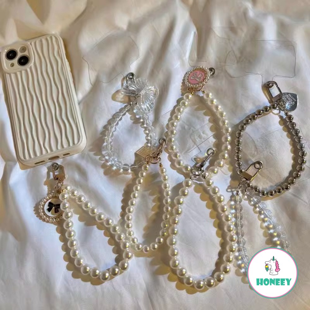 Girly Pearl Bead Chain Wristband Bracelet for Phone Cases DIY Handmade