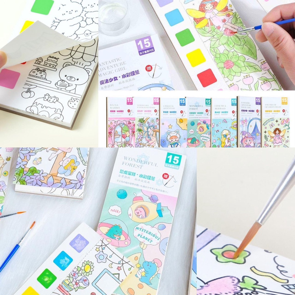 🇲🇾READY STOCK🇲🇾 Kids Watercoloring Book with Pigment Coloring Book ...