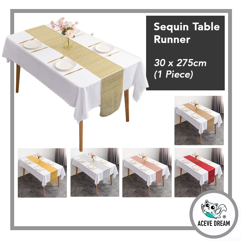 ACEVE DREAM READY STOCK Sequin Table Runner Cloth Blink Placemat Deco ...