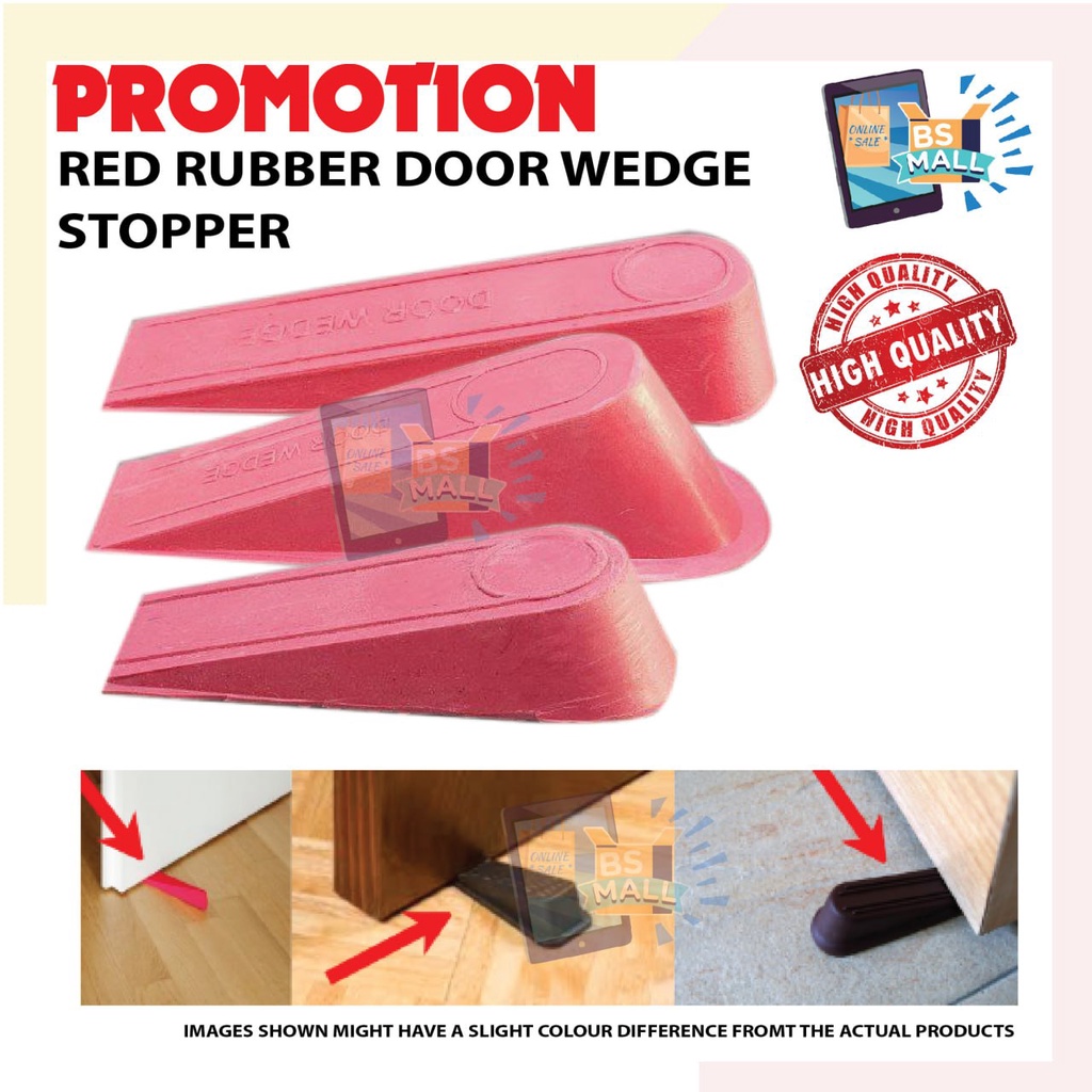 BS MALL 1 Pcs Red Rubber Door Wedge Stopper Door Stopper (RANDOM COLOUR ...