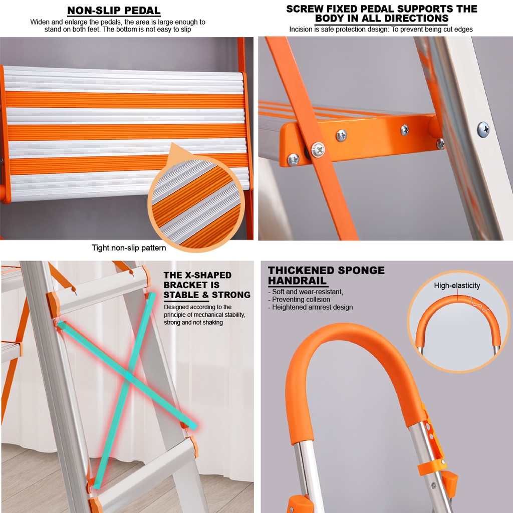 M MALL Light Stable 5 STEP 9005 Household Aluminum Folding LADDER with ...