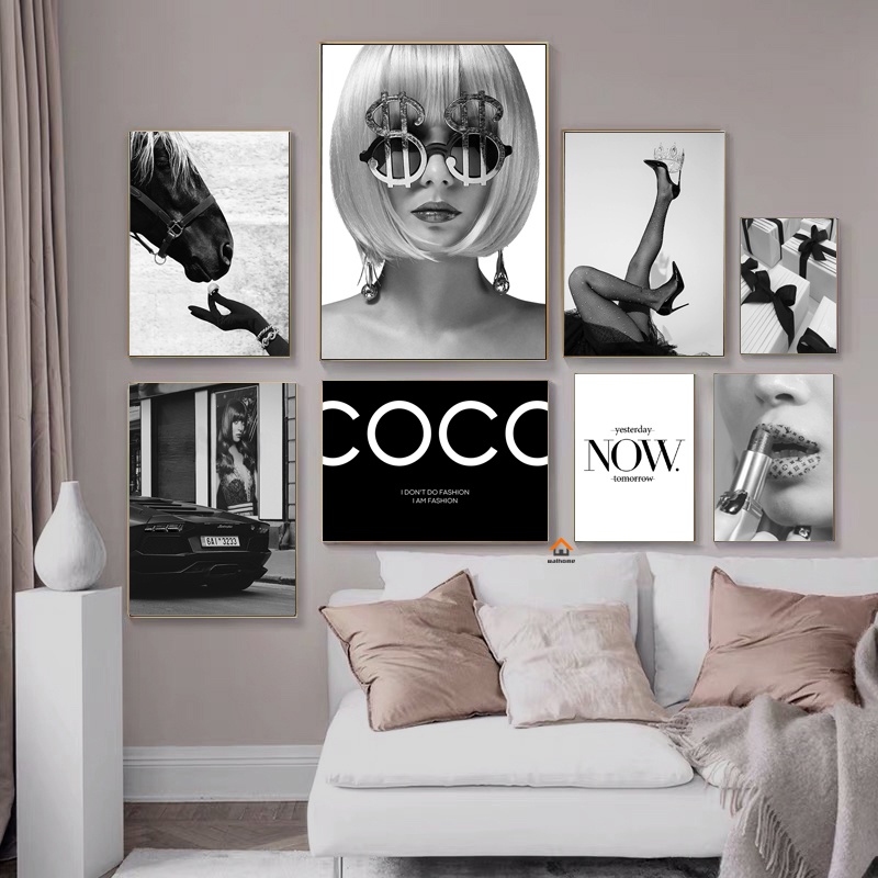 Modern Black White Fashion Sexy Gir Poster Aesthetic Canvas Painting ...