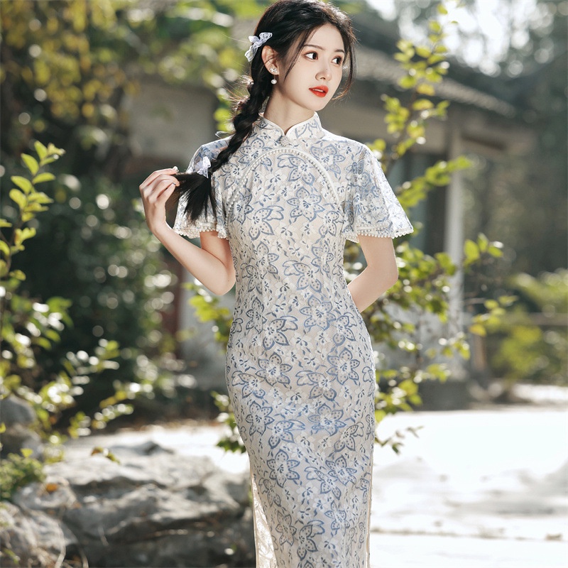 Chinese style spring and summer improved cheongsam dress long