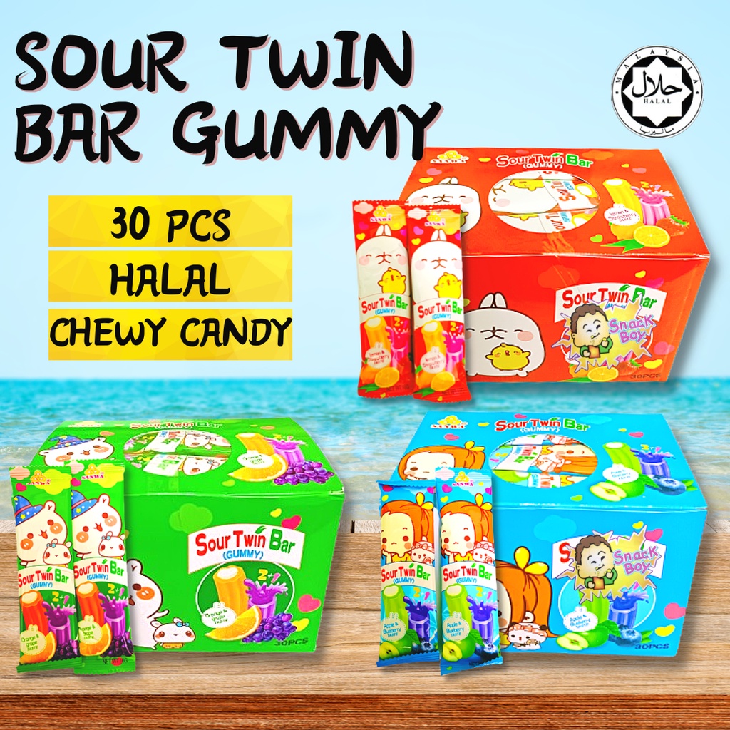 30pcs Sanwa Sour Twins Bar Gummy / Double Flavour Batang Kali / Sweet ...