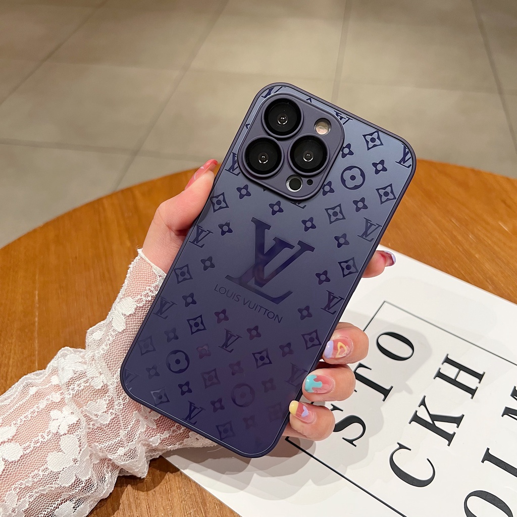 Luxury Louis Vuitton glass iphone case for iphone 11 12 13 14 pro max  embossed matte LV iPhone casing