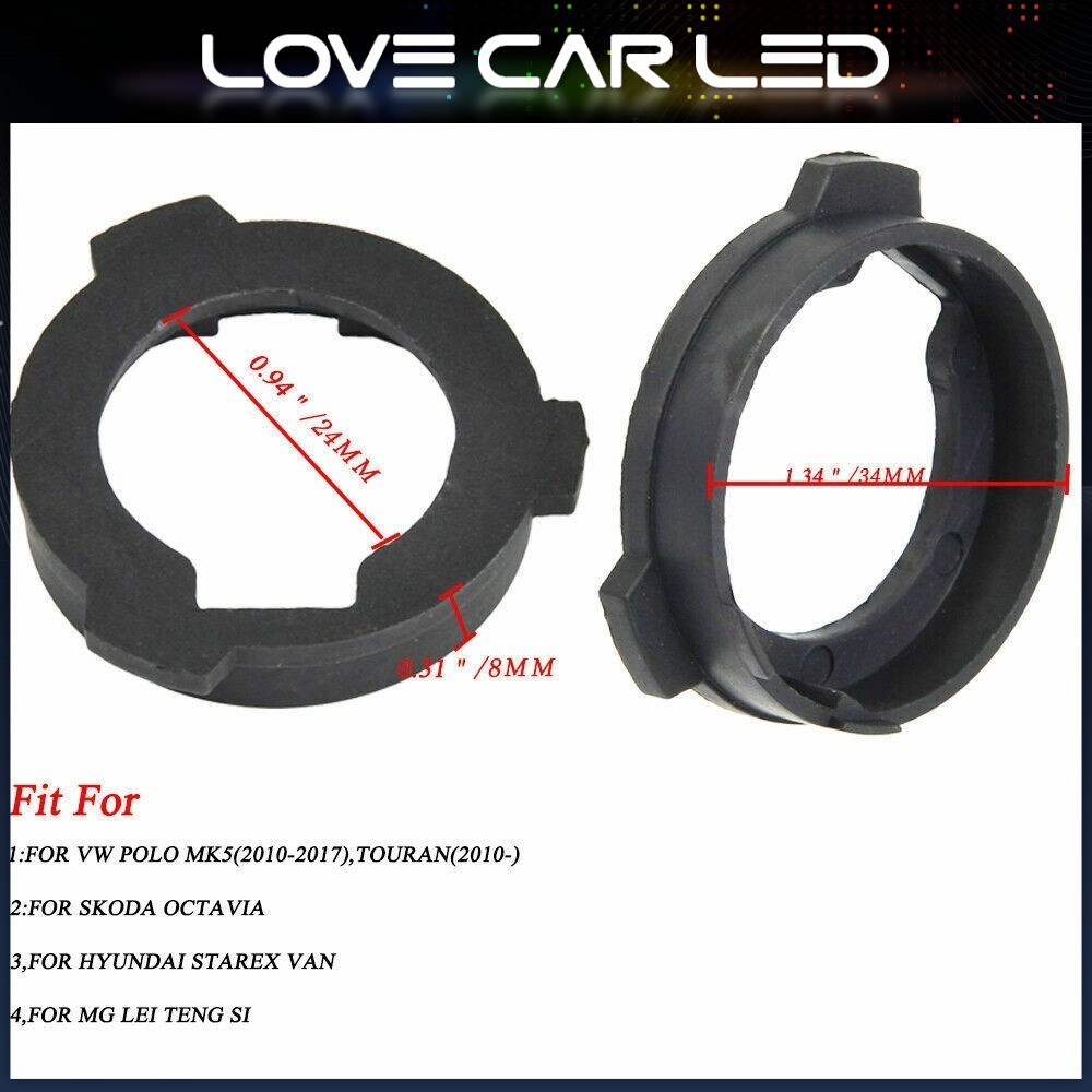 2PCS H7 LED Headlight Bulb Retainers Holder Adapter For VW Polo Skoda 