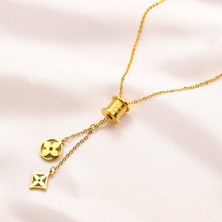 Casual Lv Necklace Chain Letter Logo Louis Vuitton Choker Titanium Steel  Pendant Elegant Men Women Jewelry