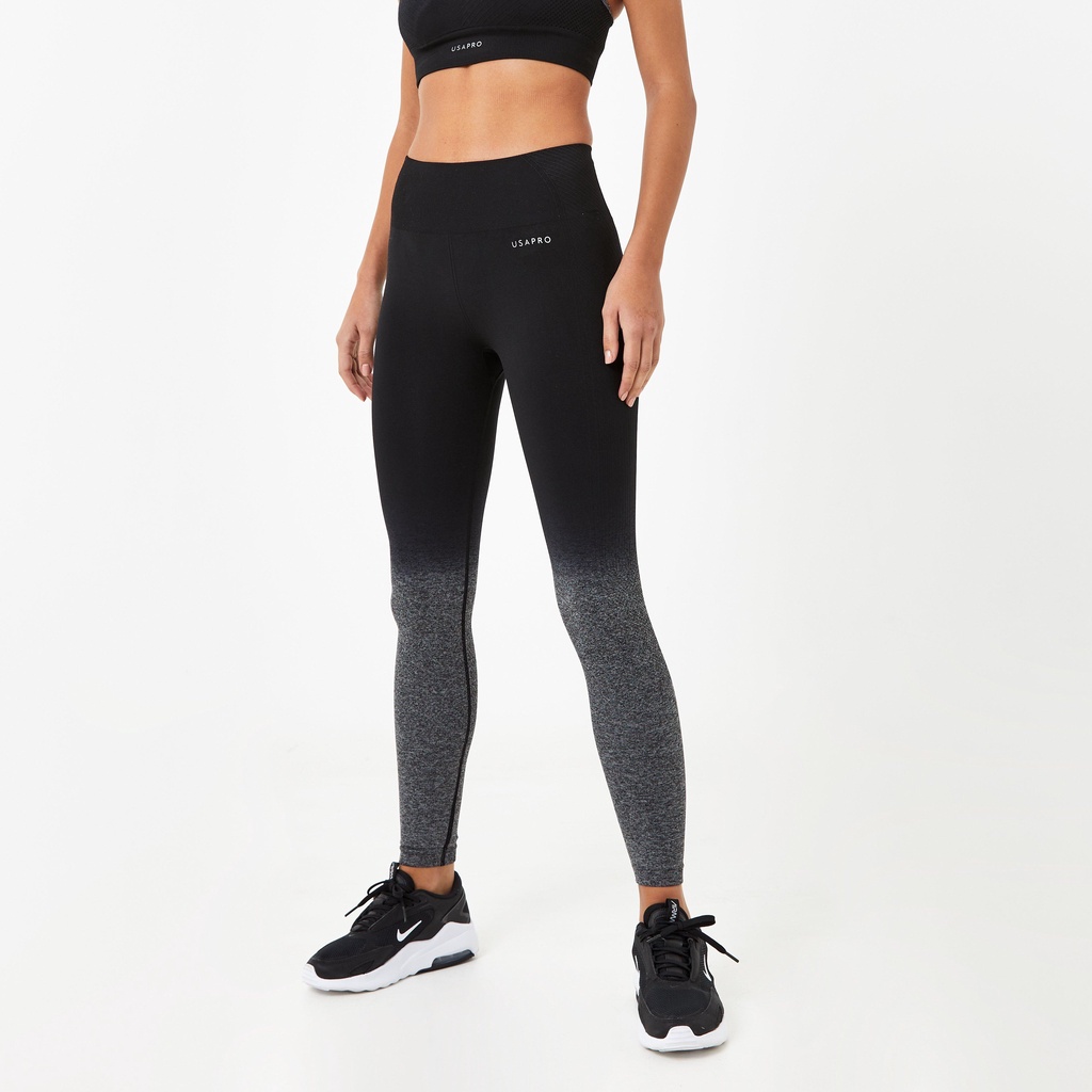 USA Pro Womens Seamless Ombre Leggings (Black/Grey) Sports Direct