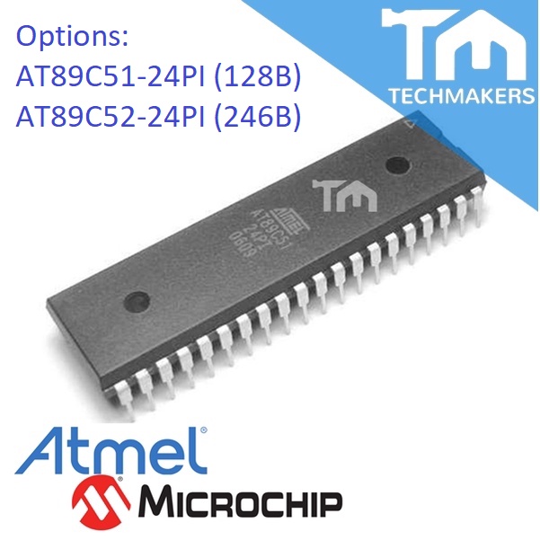 Atmel AT89C51-24PI AT89C52-24PI/PU 8-bit Microcontroller[DIP-40] Original Microchip 24MHz with 4K Bytes Flash TechMakers