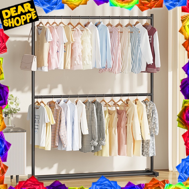 DEAR Double Pole Rack Coat Hanger Hanging Clothes Rack Home Clothes