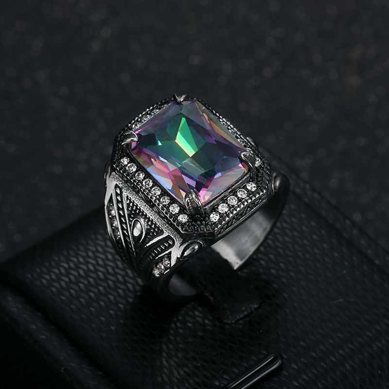 Luxurious Crystal Zircon Silver Titanium Steel Men Punk Fashion Jewelry ...