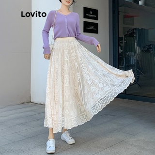 Lovito Elegant Plain Lace Pattern A-Line Maxi Skirts for Women LNE12113 ...