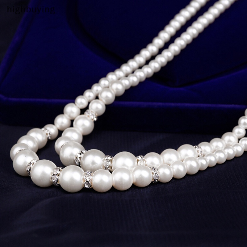 Nigerian Wedding African Beads Jewelry Set - Simulated Pearl Necklace & Earrings For Women (Royal Blue) - View #3