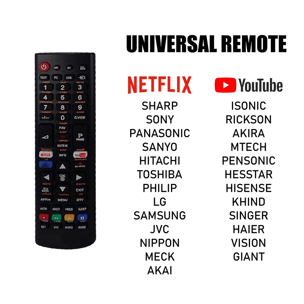 Universal SMART TV LCD LED TV NETFLIX YOUTUBE REMOTE CONTROL RML1376M