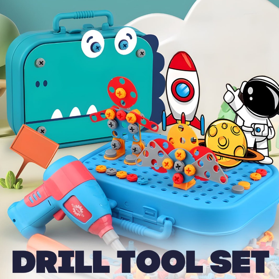 Building Blocks Children Electric Drill Toy Set Screw Puzzle Kids ...