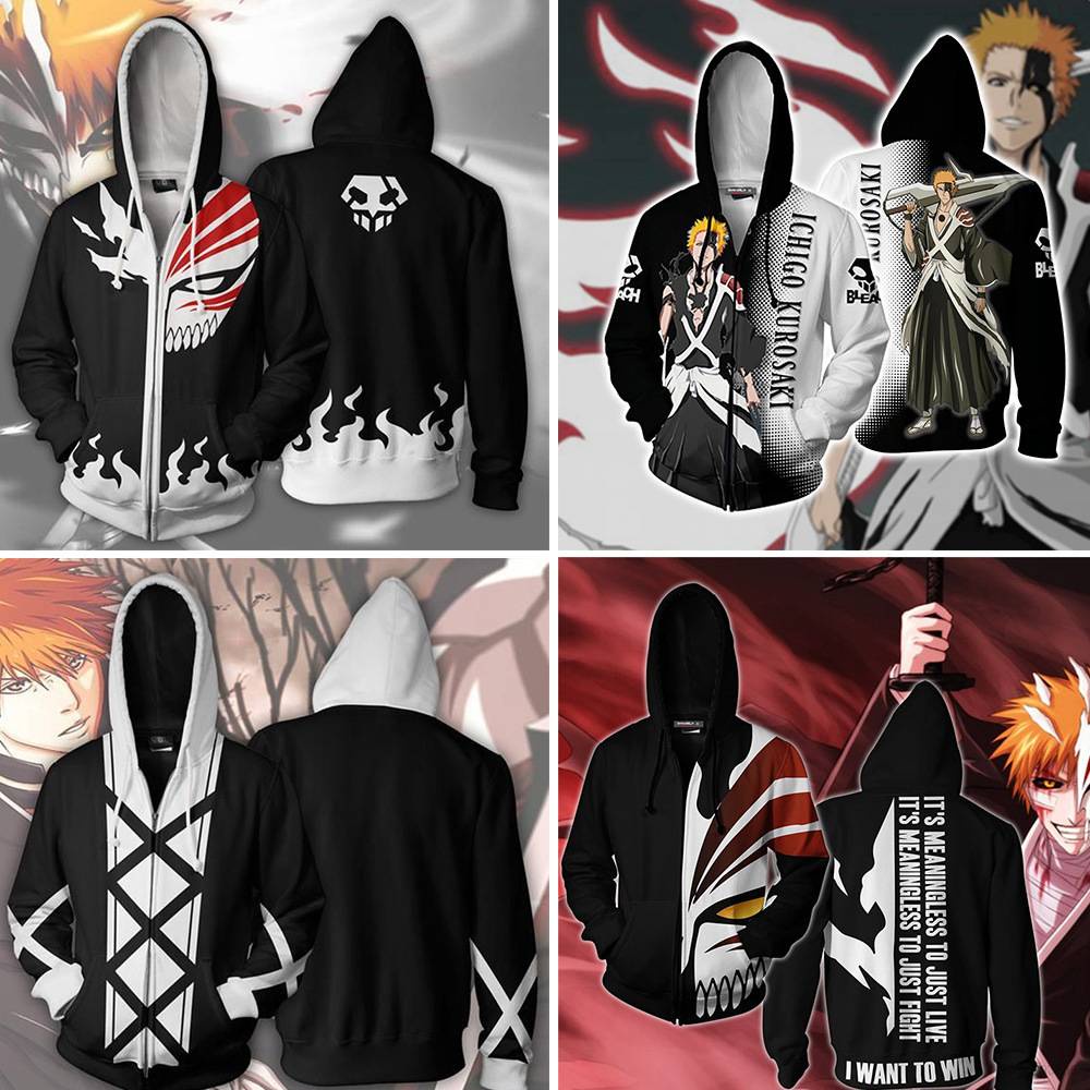 AG BLEACH Anime Jacket Long Sleeve Unisex Top Zipper 3D Coat Cosplay