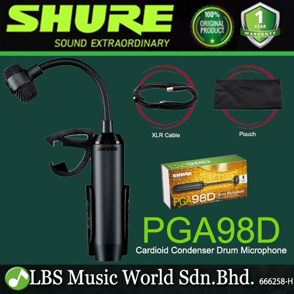 Shure PGA98D Cardioid Condenser Gooseneck Drum Microphone with Mic ...
