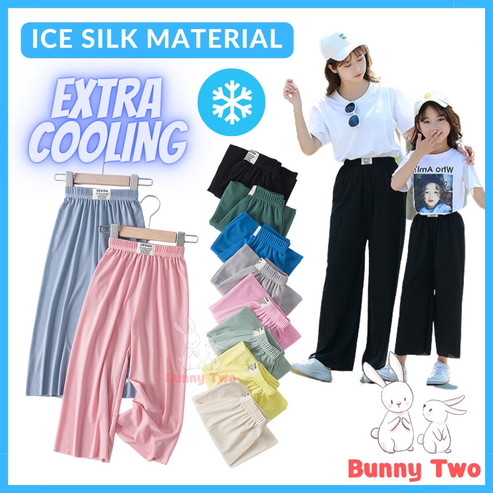 kids girl wide leg pants kids ice silk palazzo pants seluar panjang budak perempuan baju budak