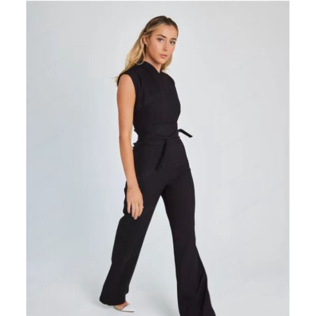 Women's Solid Color Waist Slimming Wide Leg Jumpsuit Shopee Malaysia