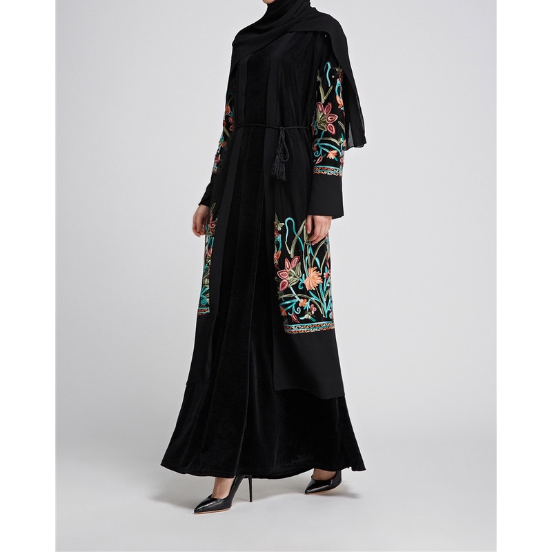 Ramadan Eid baju raya Embroidery dress Dubai Cardigan abaya muslim