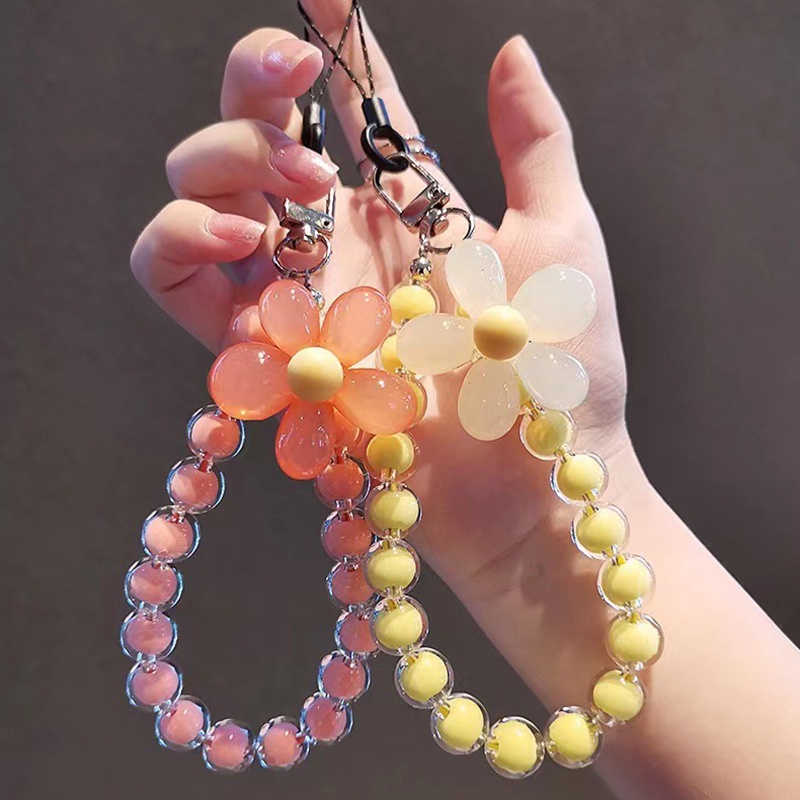 Short Flowers Mobile Phone Lanyard Candy Color Wrist Rope Bracelet Anti ...