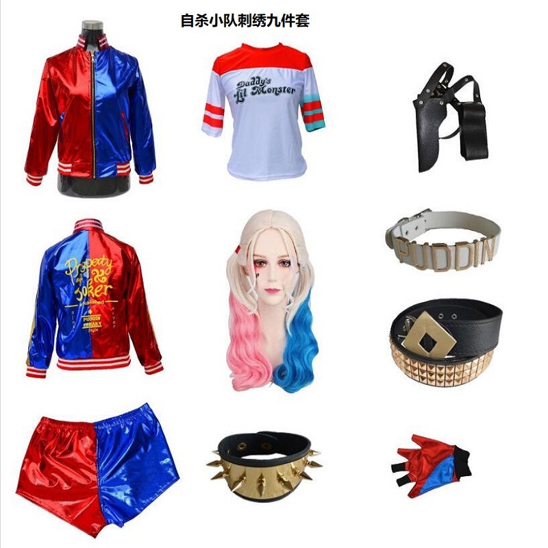 Harley Quinn Suicide Squad Costume Cosplay Jacket Shirt Shorts Glove Halloween E - Foto 12